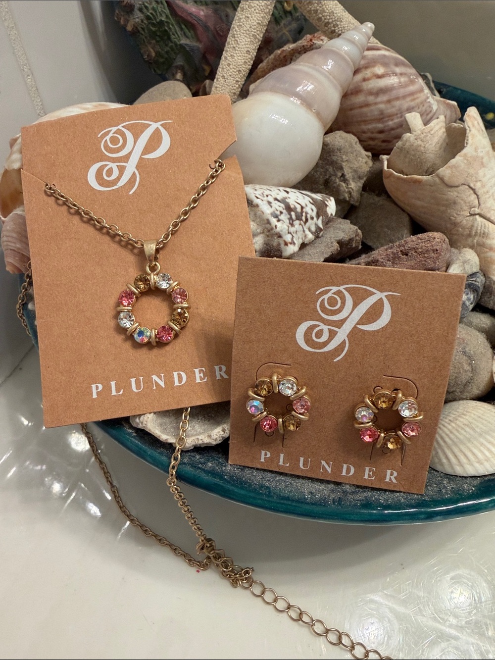 Plunder Gold-Tone Multicolored Crystal Wreath Necklace & Earrings Set